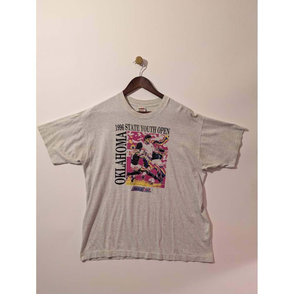 Fruit of the Loom T-Shirt Mens XL Gray Excellent 1996 Oklahoma Soccer Vintage